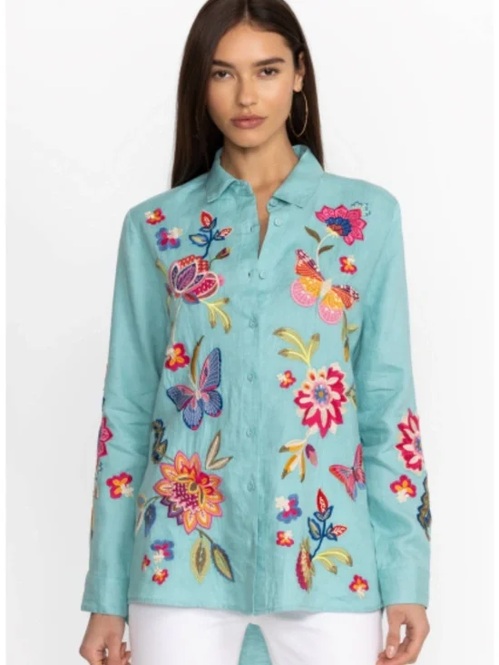 JOHNNY WAS GRACEY LINEN EMBROIRDERED OVERSIZED SHIRT LARGE - Picture 2 of 10